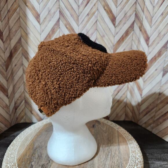 Anthro-Do Everything In Love Brown Letter C Teddy Sherpa Baseball Cap Women OS - Picture 5 of 7